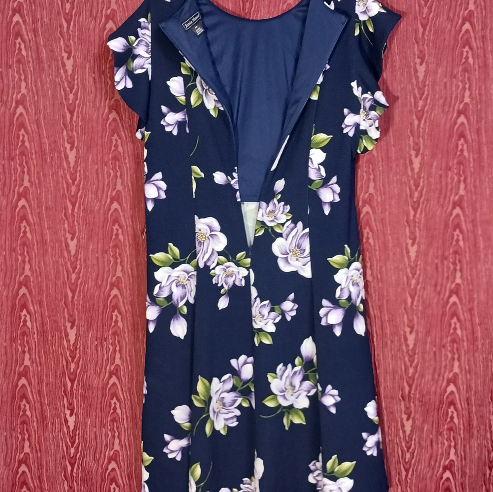 JESSICA HOWARD Navy Blue Floral Zip Short Sleeve Dress Women Sz 14W - Picture 4 of 12